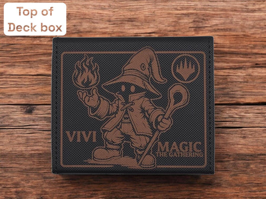 a deck box with an image of a wizard holding a wand